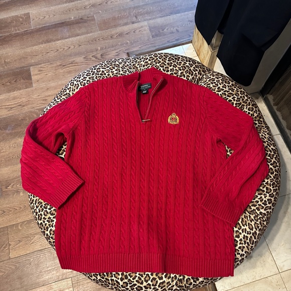 XL Lauren Ralph Lauren Quarter Zip Read Cableknit Sweater Crown Polo Logo - Picture 1 of 4